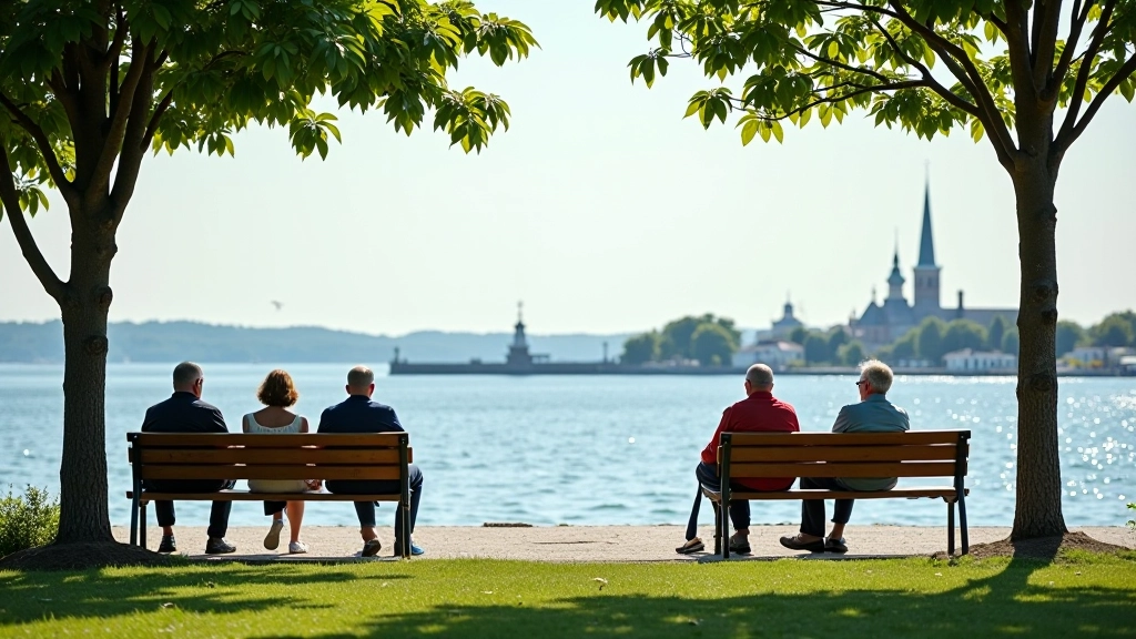Parkide ümbruses istuvad inimesed, avastades linna vaateid